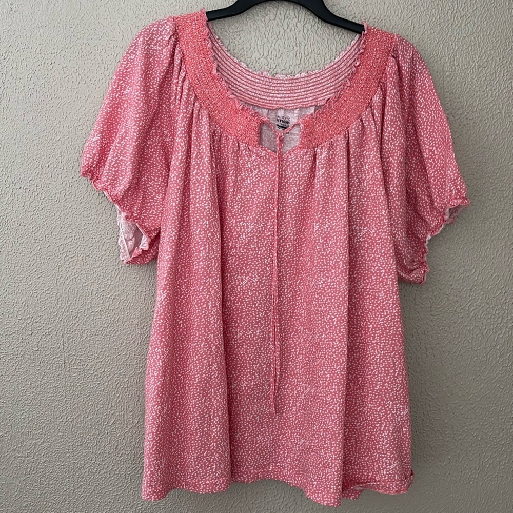 Women’s Plus Size Basic Editions Peasant Top, 3X, Coral